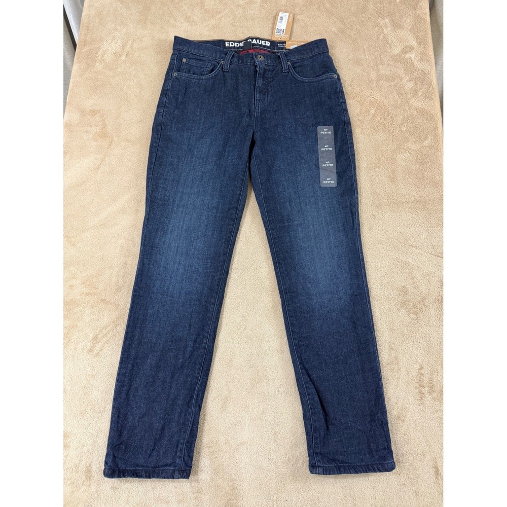 Eddie Bauer Boyfriend Flannel Lined Jeans Womens 4P Blue Wash Brook Mid Rise NEW